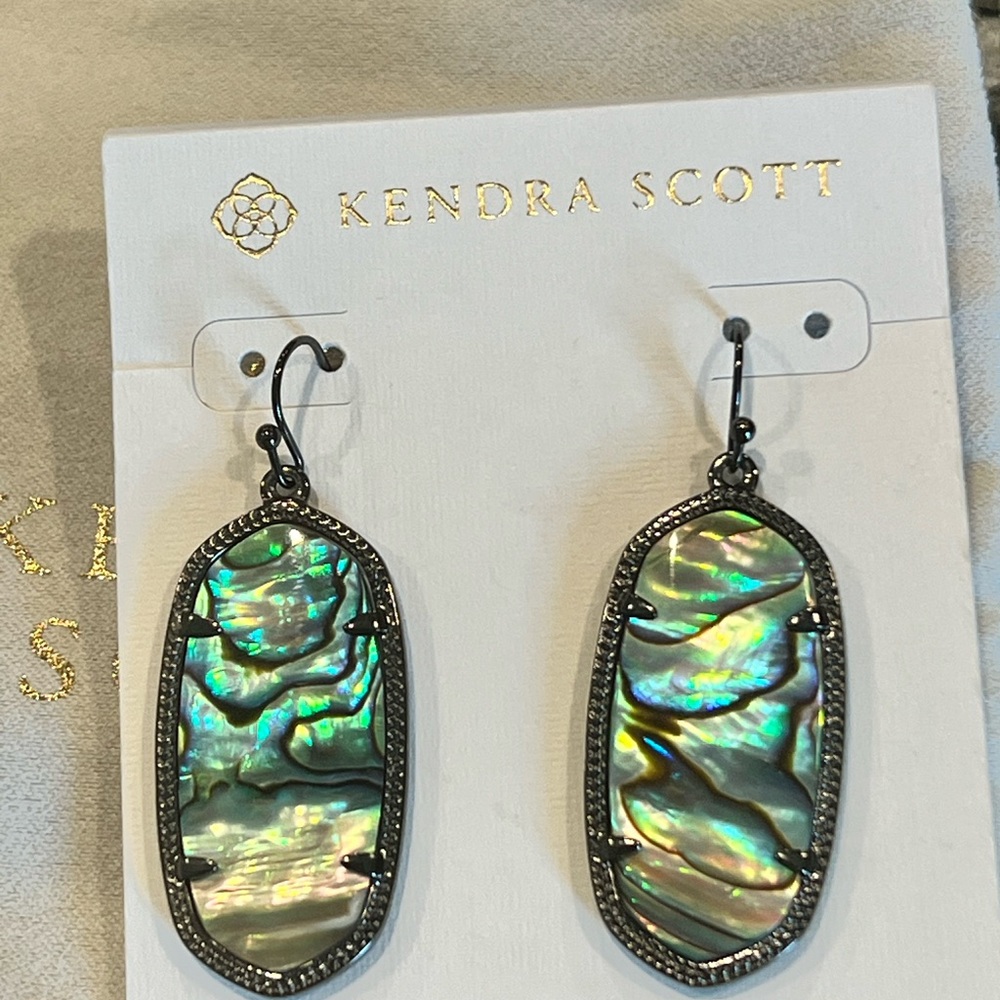 NWT Kendra Scott Elle Earrings Rare Retired Nordstrom Exclusive Abalone Gunmetal